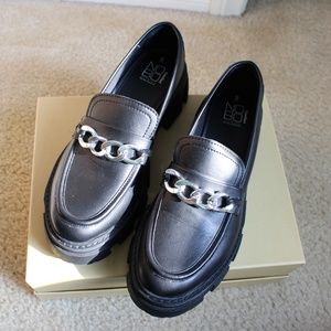 Black-Silver Chain Chucky Platform Loafers slip on Loafers comfy Size 9